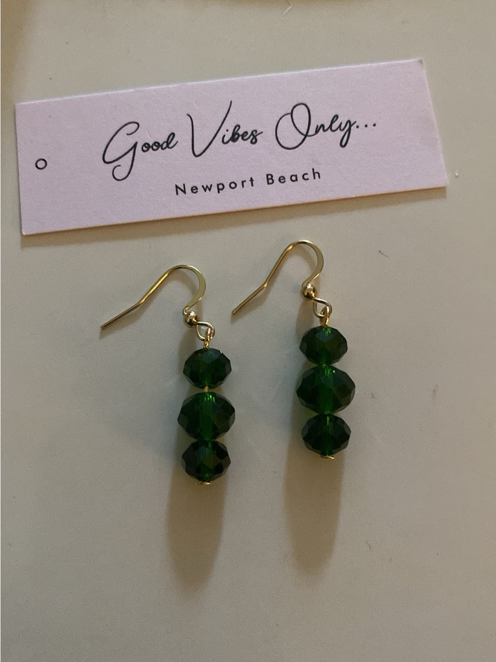 Good Vibes Only Emerald Green Bead Drop Earrings!